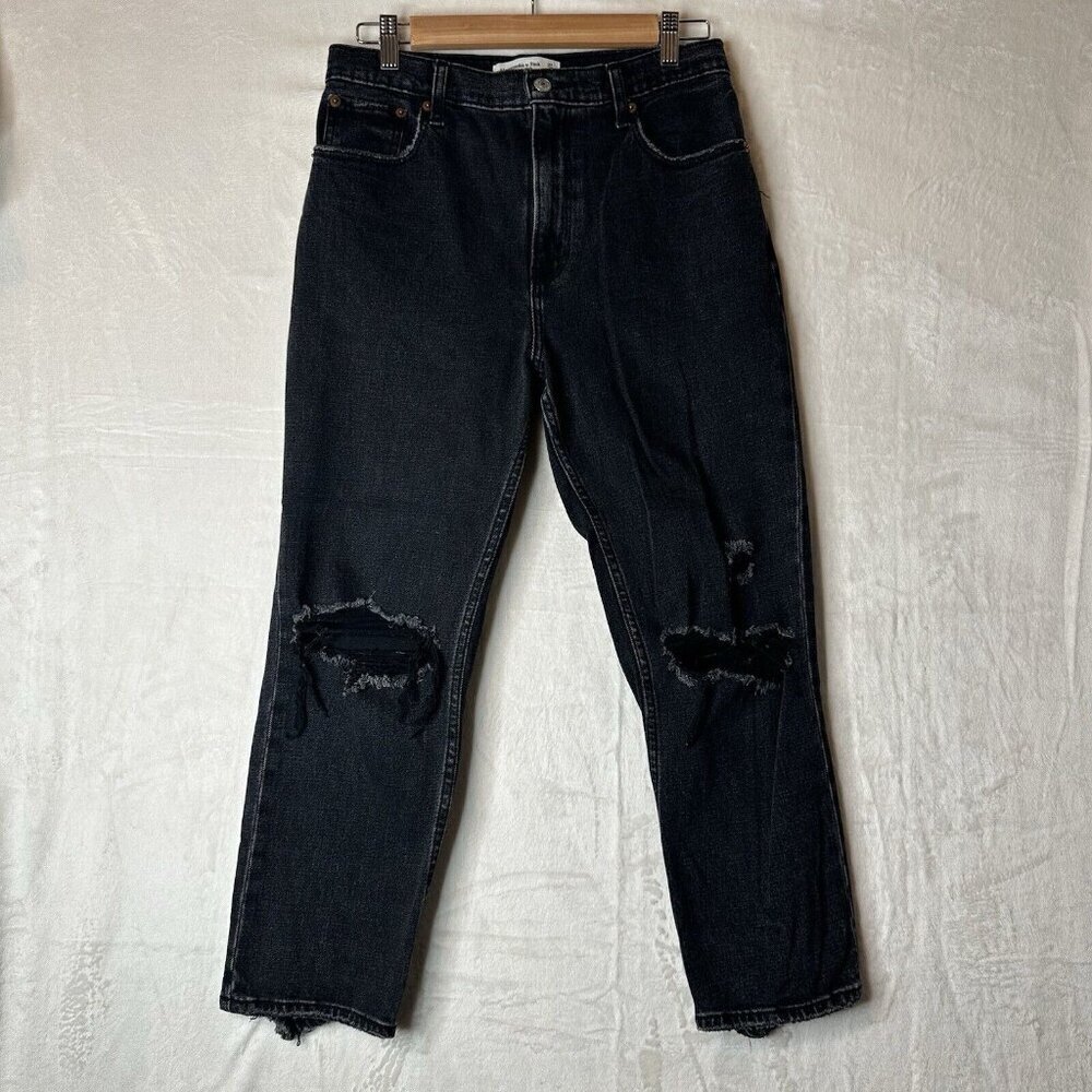 Abercrombie & Fitch Jeans 27/4S Black Ankle Straight Ultra High Rise Distressed - Picture 2 of 11